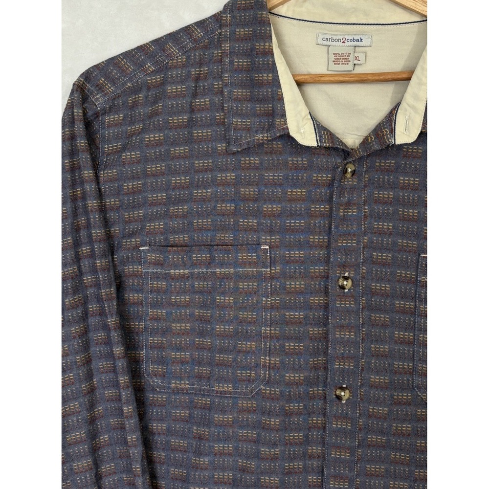 Carbon2Cobalt Men's XL Button‎ Front Shirt Blue Geometric Print Cotton Casual